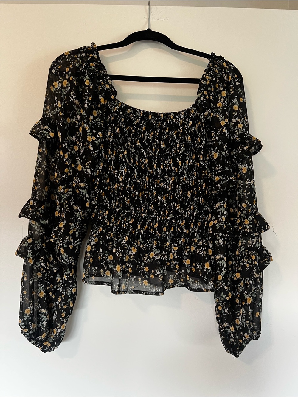 Sheer Smocked Blouse